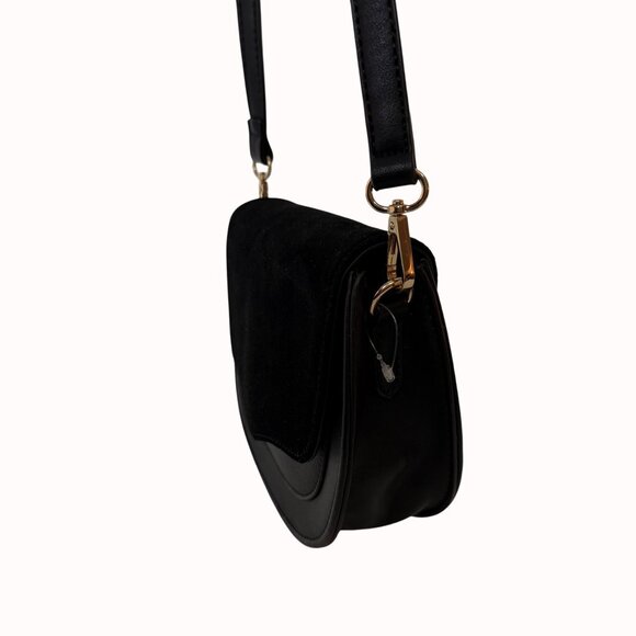 Moda Luxe Black Crossbody Bag Faux Suede Vegan Leather Tassel Accent Adjustable - Picture 14 of 16